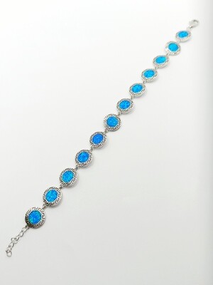 Silver 925 Opal blue round all over Meandros Greek bracelet