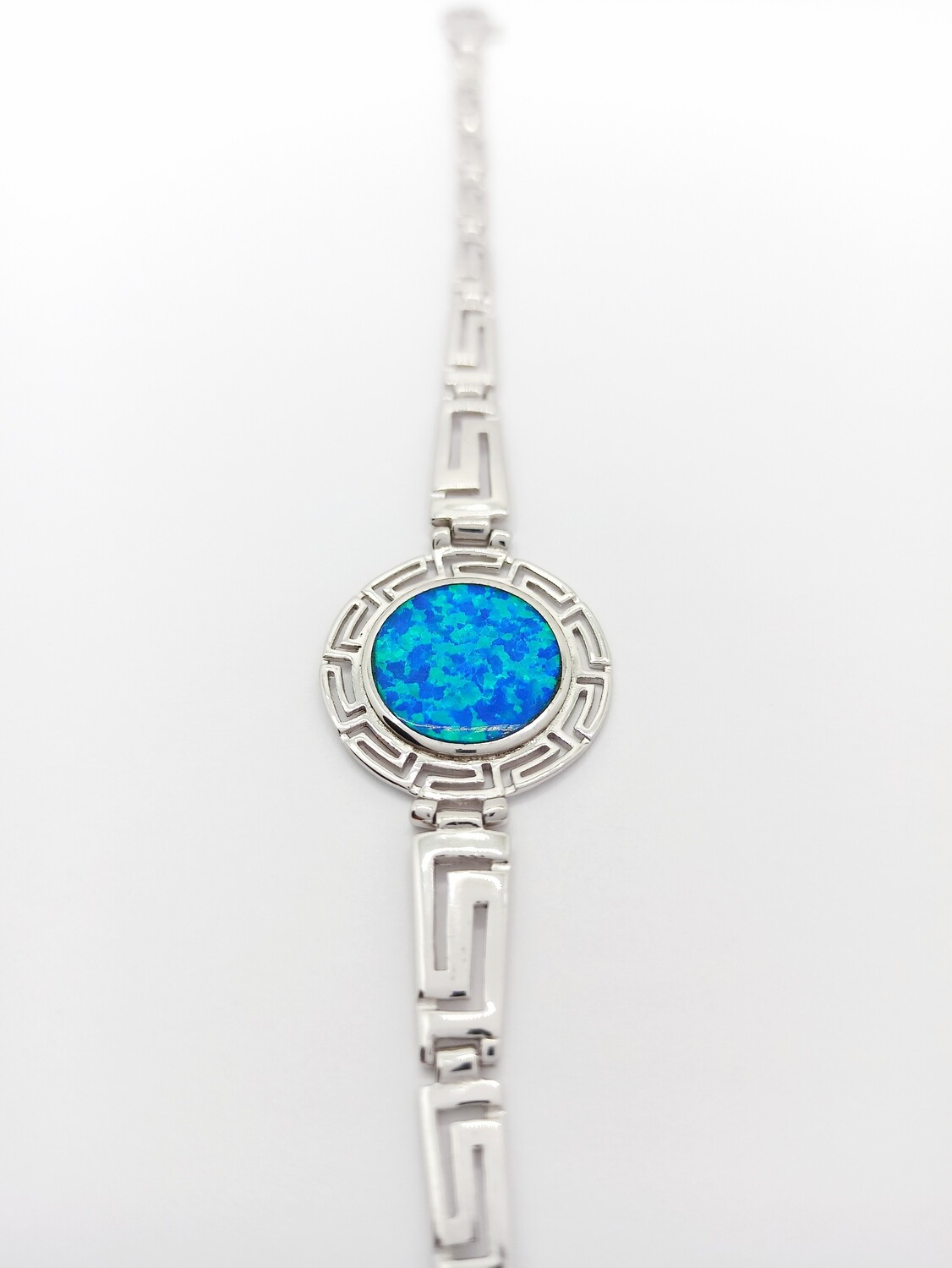 Silver 925 Opal blue fire wide Meandros Greek bracelet