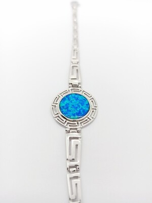 Silver 925 Opal blue fire wide Meandros Greek bracelet