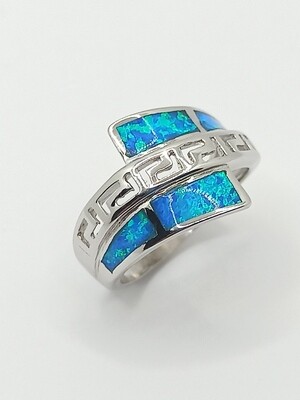 Silver 925 Opal blue wide Meandros Greek ring