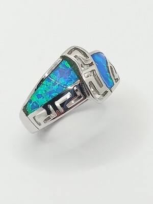 Silver 925 Opal blue Meandros Greek ring