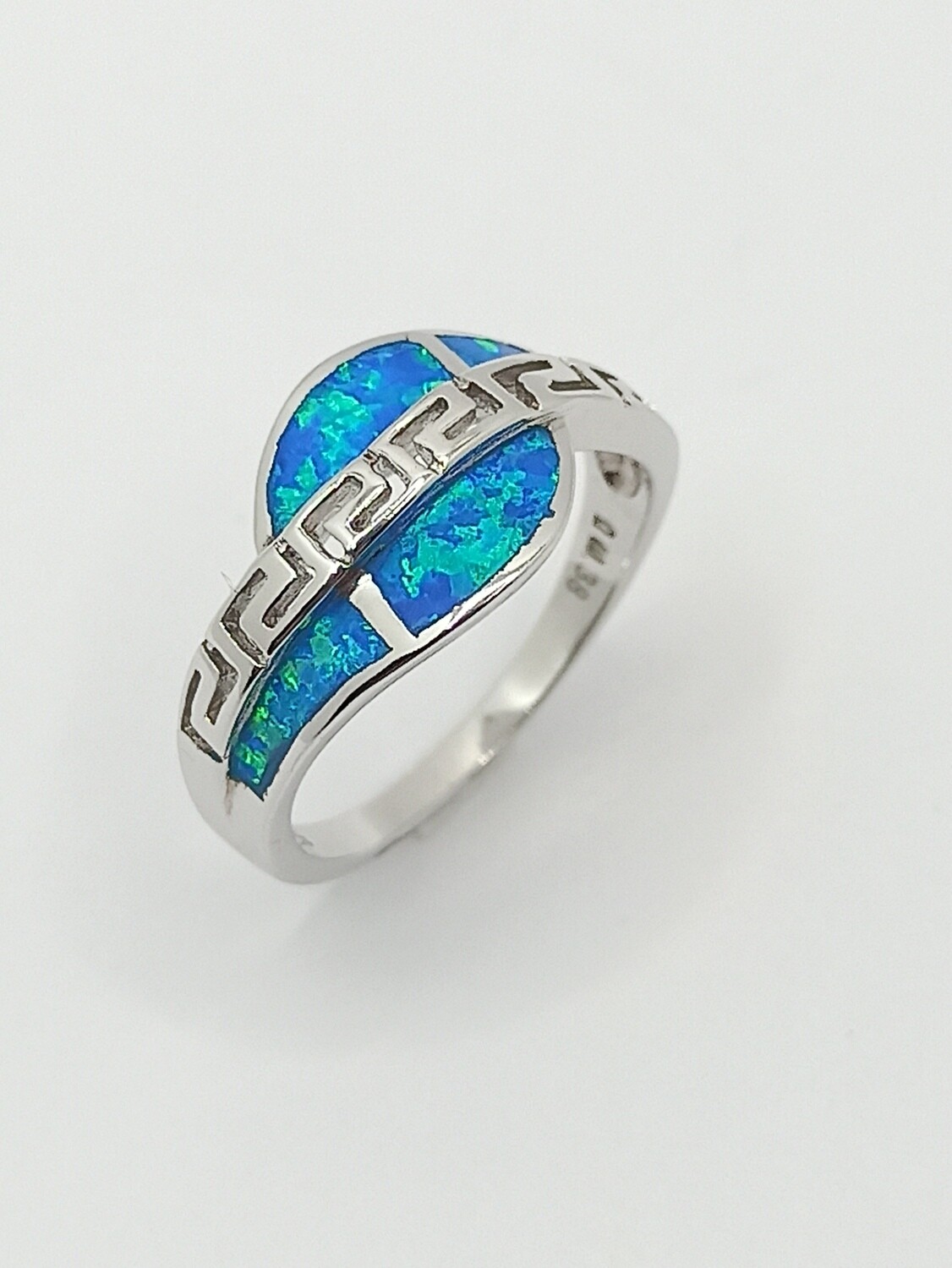 Silver 925 Opal blue modern Meandros Greek ring