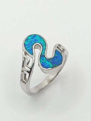 Silver 925 Opal blue wave Meandros Greek ring