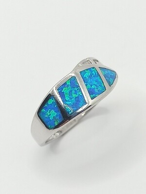 Silver 925  Opal blue fire Meandros Greek ring