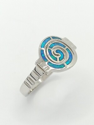 Silver 925 Opal blue Meandros Greek ring