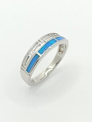 Silver 925  Opal blue fire Meandros Greek ring