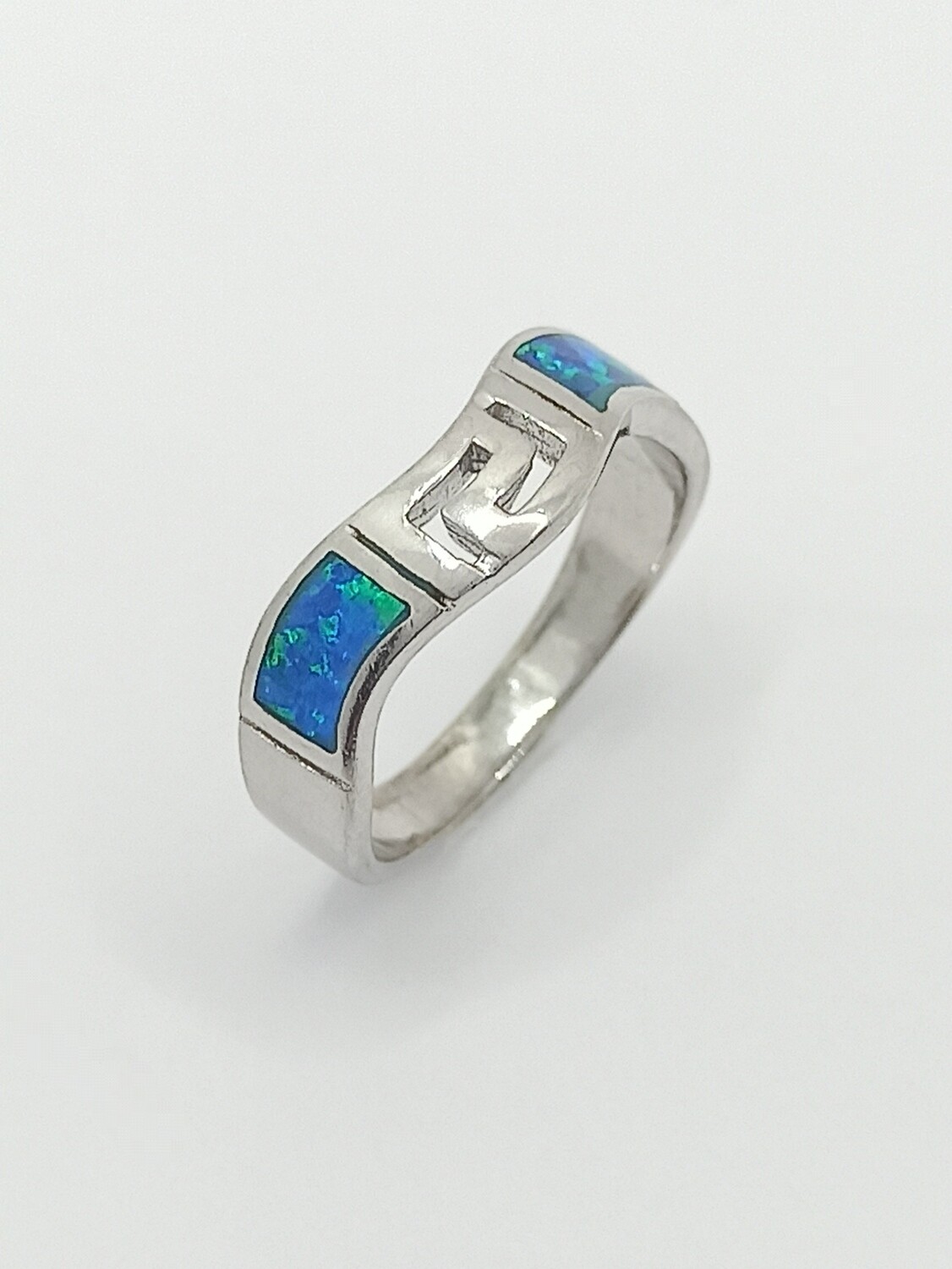 Silver 925  Opal blue fire Meandros Greek ring