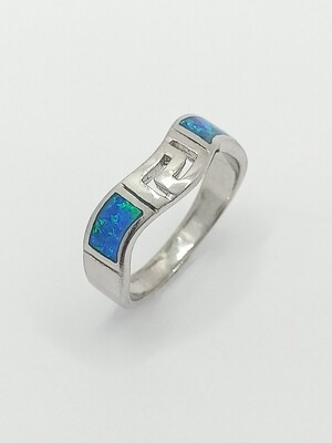 Silver 925  Opal blue fire Meandros Greek ring