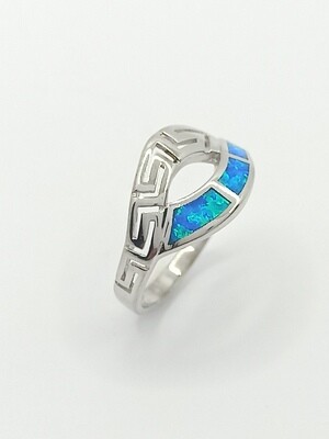 Silver 925  Opal blue fire Meandros Greek ring