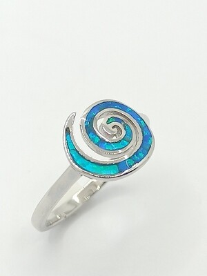 Silver 925 Opal blue spiral Meandros Greek ring