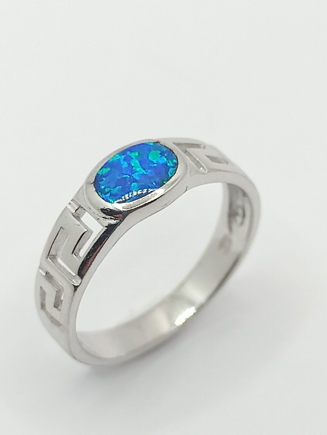 Silver 925  Opal blue fire Meandros Greek ring