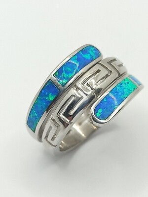 Silver 925 Opal blue fire Meandros Greek ring