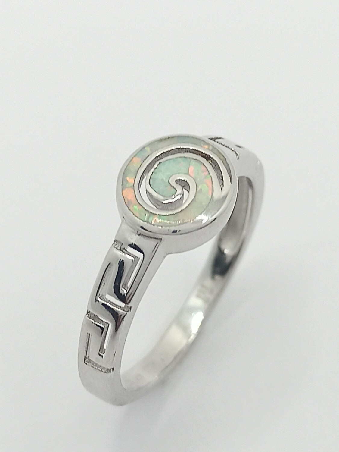 Silver 925  Opal white spiral Meandros ring
