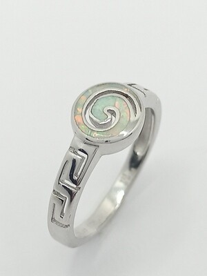 Silver 925  Opal white spiral Meandros ring