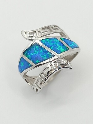 Silver 925  Opal blue wide Meandros Greek ring