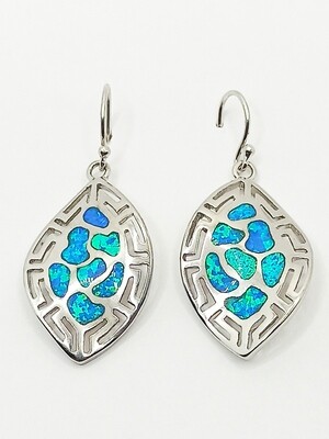 Silver 925 Opal blue leaf shape Meandros hook  earrings