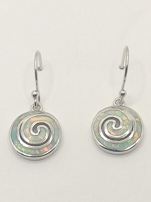 Silver 925 Opal white spiral Meandros hook  earrings
