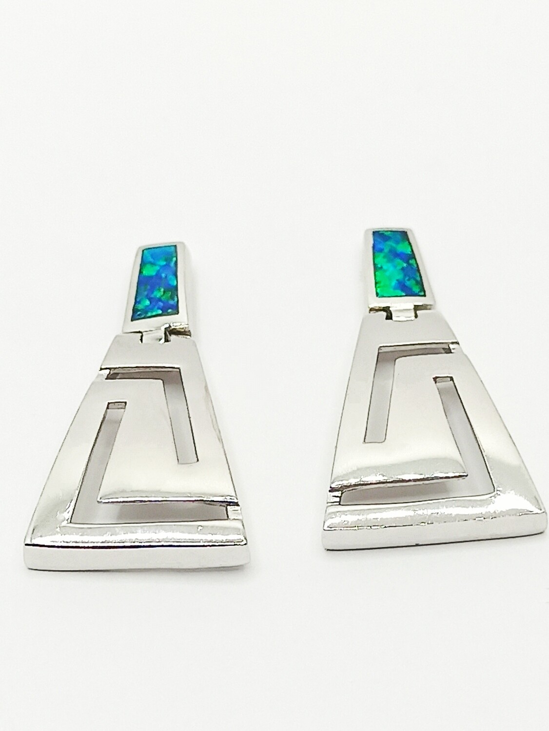Silver 925 Opal blue Meandros Greek stud earrings
