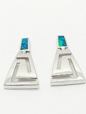 Silver 925 Opal blue Meandros Greek stud earrings