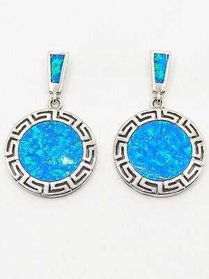 Silver 925  Opal blue Meandros Greek stud earrings