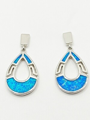 Silver 925 Opal blue &amp; white oval Meandros stud earrings