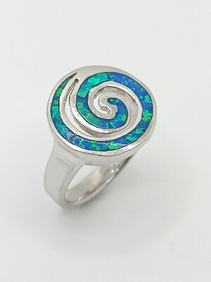 Silver 925 Opal blue spiral Meandros ring