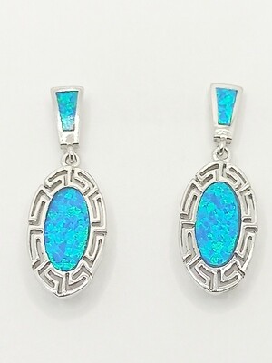 Silver 925 Opal blue &amp; white oval Meandros stud earrings