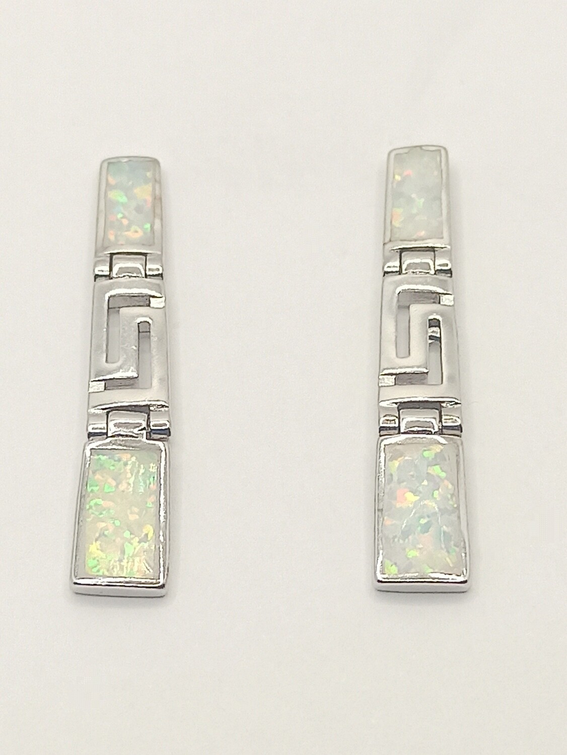 Silver 925 Opal blue &amp; white line Meandros stud earrings