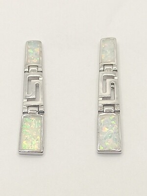 Silver 925 Opal blue &amp; white line Meandros stud earrings