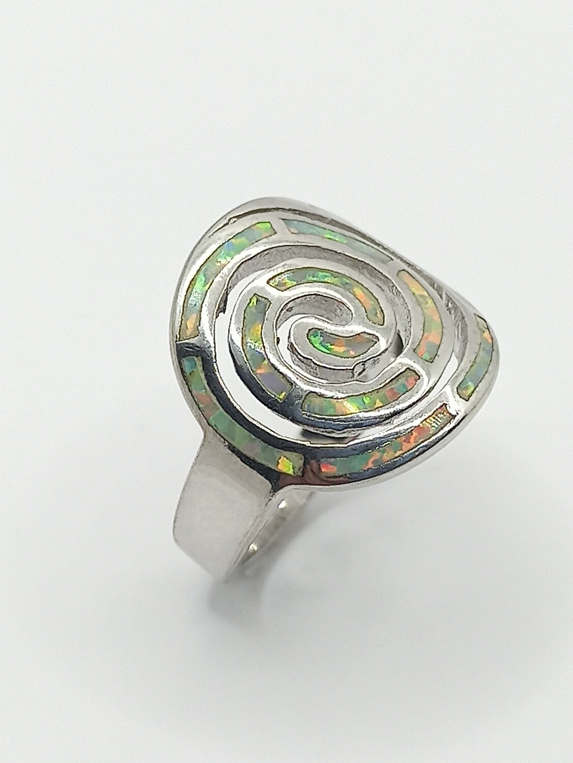 Silver 925  Opal white spiral Meandros ring