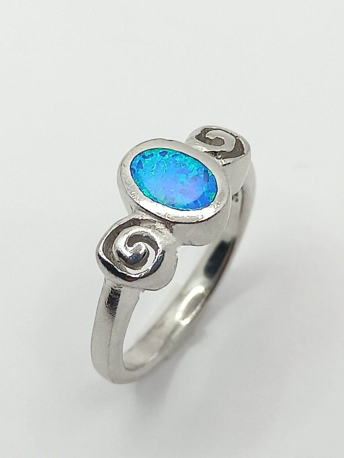 Silver 925 Opal blue fire Meandros Greek ring