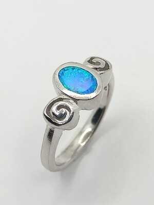 Silver 925 Opal blue fire Meandros Greek ring