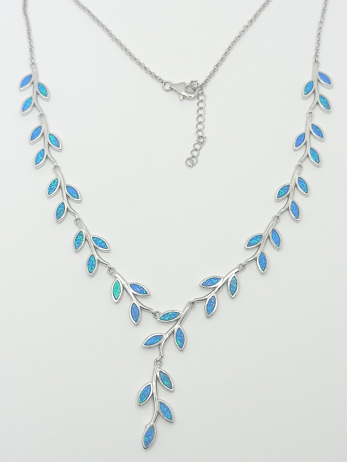 925 Opal blue or white olive leaf necklace