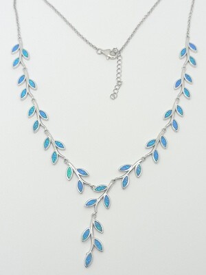 925 Opal blue or white olive leaf necklace