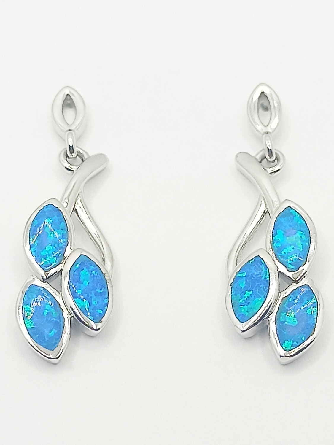Silver 925 Opal blue olive leaf stud earrings