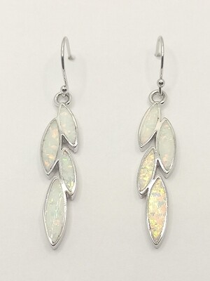 Silver 925 Opal white long olive leaf hook earrings