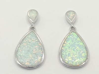 Silver 925 Opal white tear stud earrings