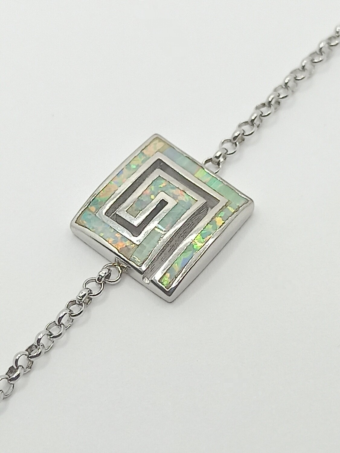 Silver 925 Opal white square Meandros bracelet