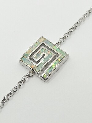 Silver 925 Opal white square Meandros bracelet