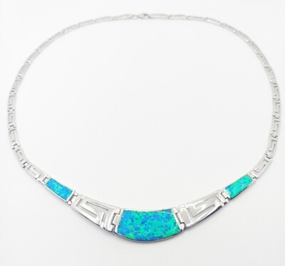 925 Opal blue fire thick Meandros Greek necklace