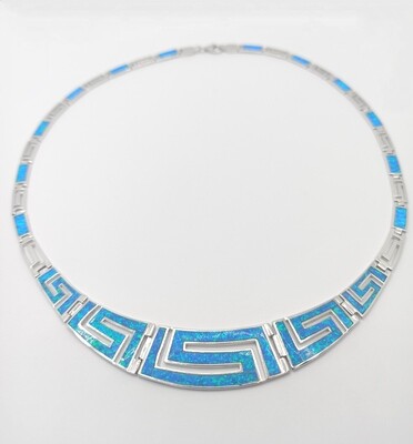 925 Opal blue fire huge Meandros Greek necklace