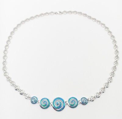 925 Opal blue fire spiral Meandros Greek necklace