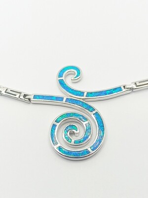 925 Opal blue spiral Meandros Greek necklace