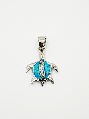 Silver 925  Opal blue turtle pendant