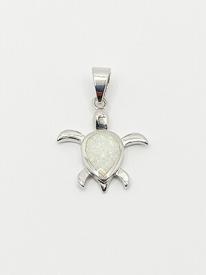 Silver 925 Opal blue or white turtle pendant