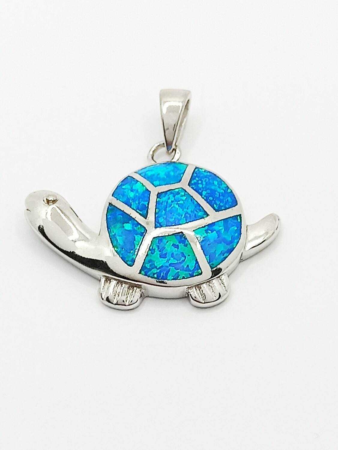 Silver 925  Opal blue walking turtle pendant