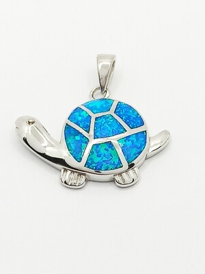 Silver 925  Opal blue walking turtle pendant