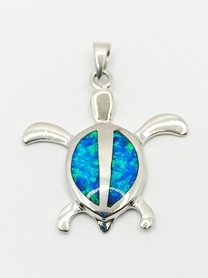 Silver 925 Opal blue turtle pendant