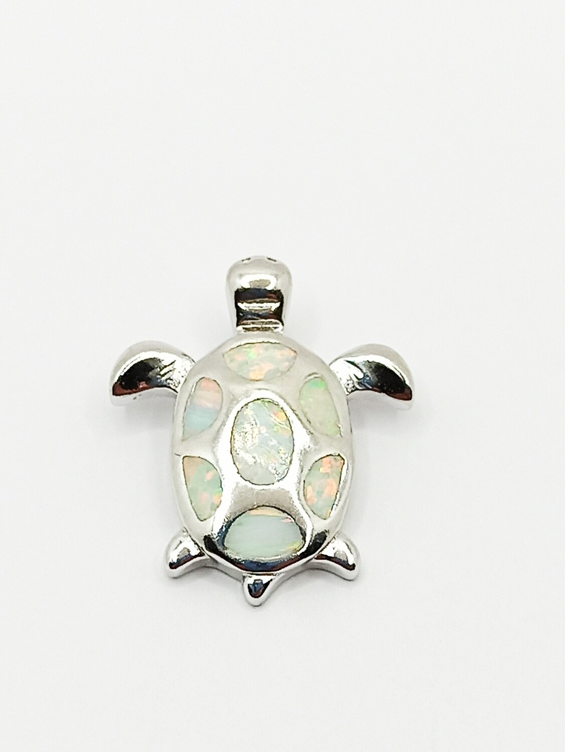 Silver 925 Opal blue or white turtle pendant