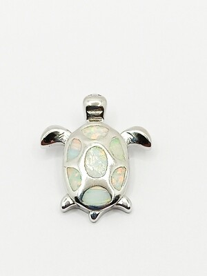 Silver 925 Opal blue or white turtle pendant